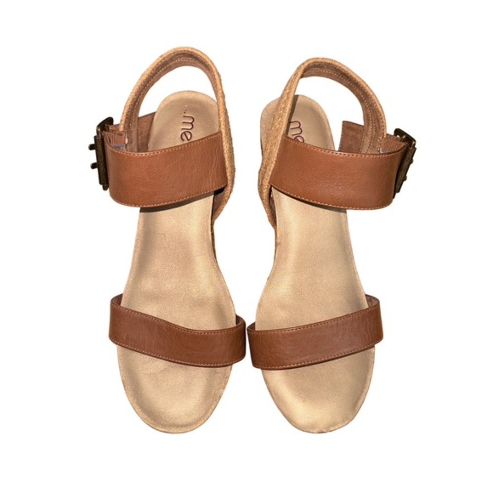Me Too Knock Wedge Sandals Womens 6.5M Pre-Owned Brown Leather Espadrille Buckle